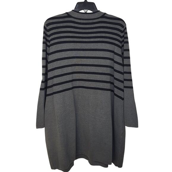 Liz Claiborne Gray and Black Striped Button-Front Long Cardigan Sweater Size XL - Picture 6 of 7
